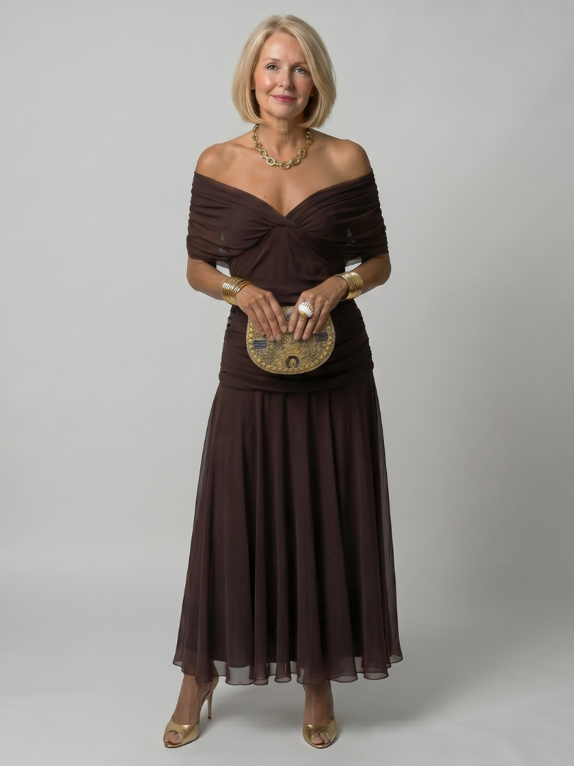 Ellis & Johnson™  | Off Shoulder Flow Midi Dress
