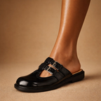 Valeria Double-Buckle Leather Mules