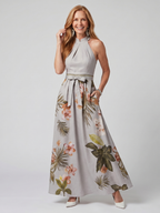 Meadow | Draped Halter Botanical Panel Maxi Dress