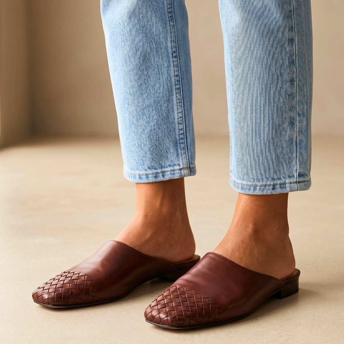 Marie Grace Woven Leather Mules