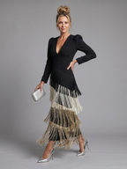 Samara | Long Sleeve Soft Fringe Skirt Midi Dress
