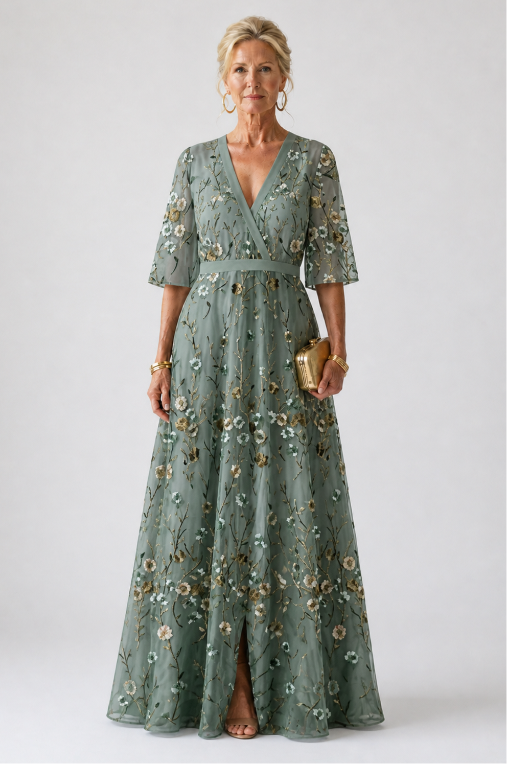 Ellis & Johnson™  | Floral V Neck Short Sleeve Maxi Dress