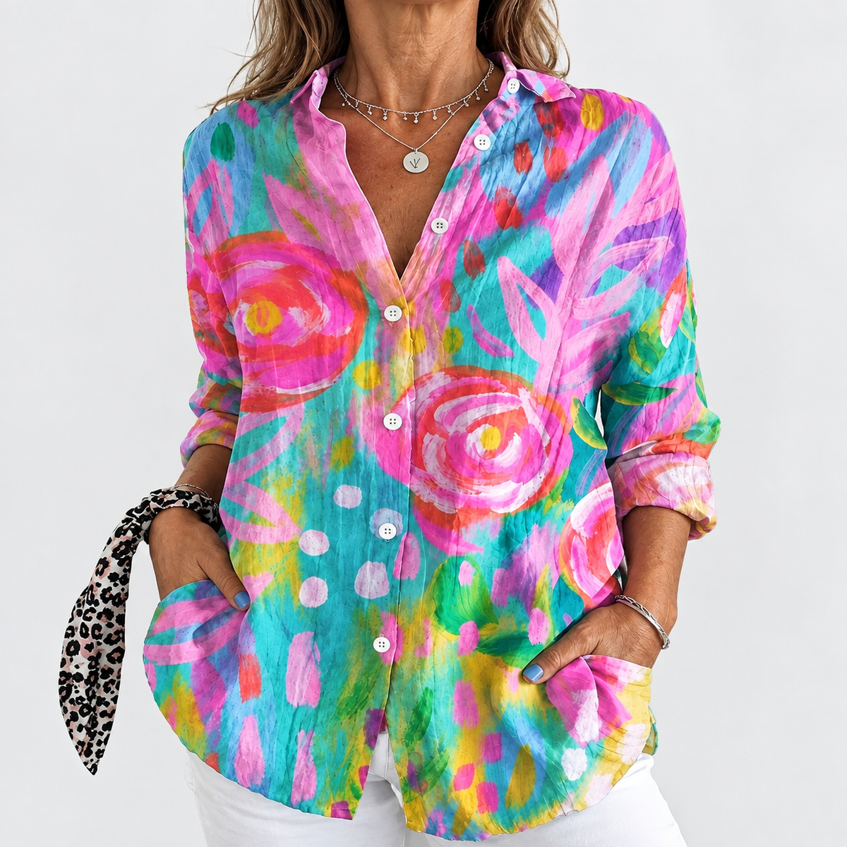 Amaranth | Vibrant Bloom Watercolor Blouse