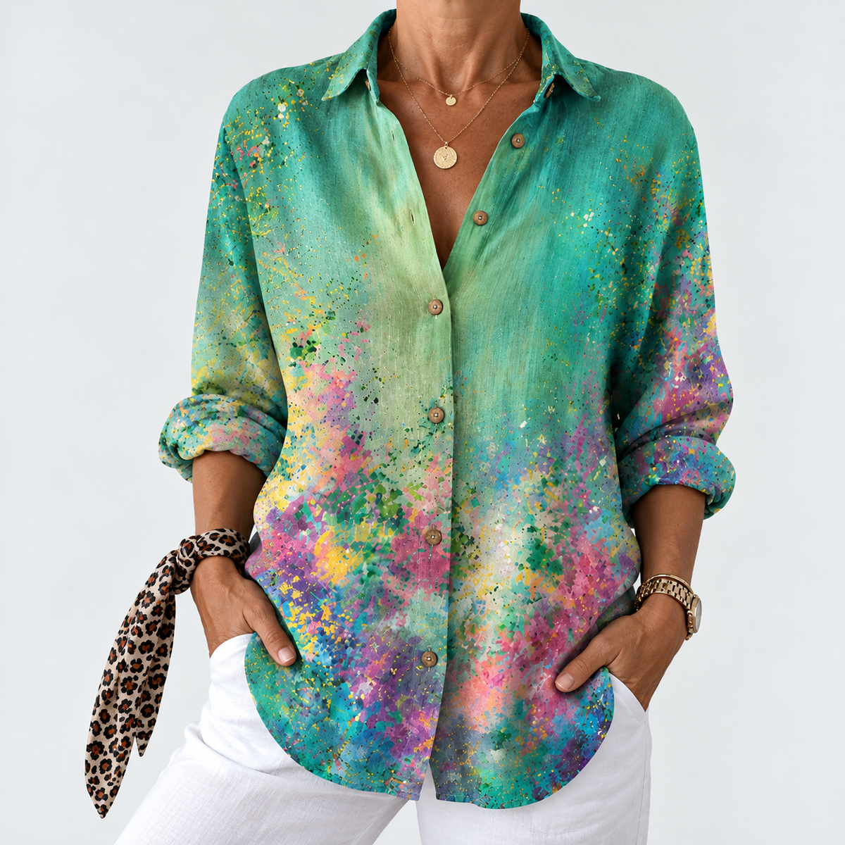 Lily | Emerald Watercolor Splash Blouse