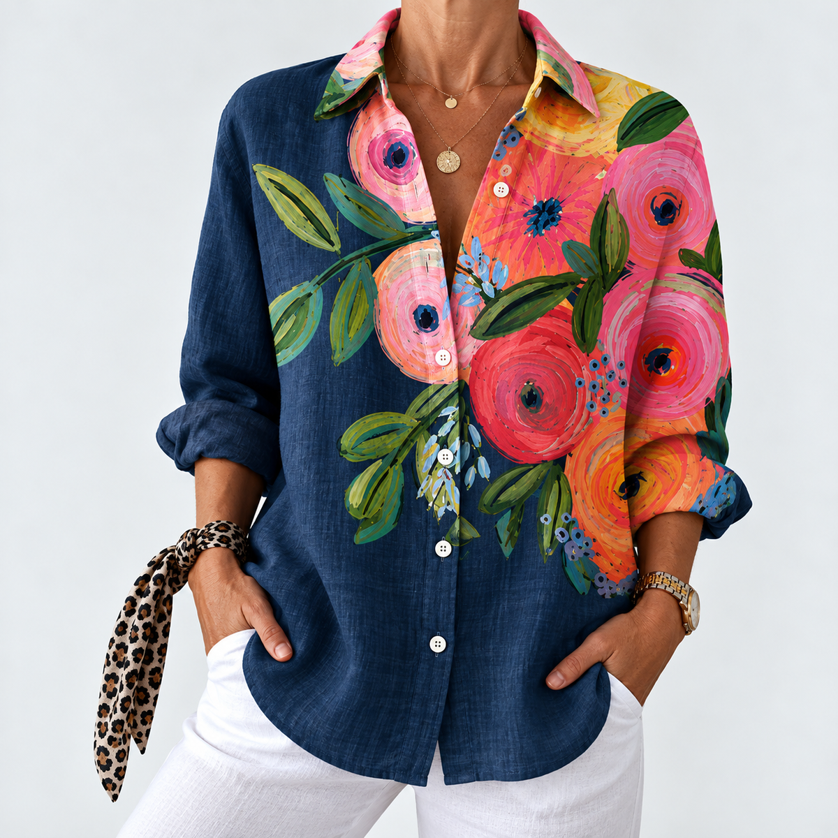 Ivy | Navy Bloom Colorblock Blouse