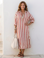 Naomi | Long Sleeve Striped Midi Shirt Dress