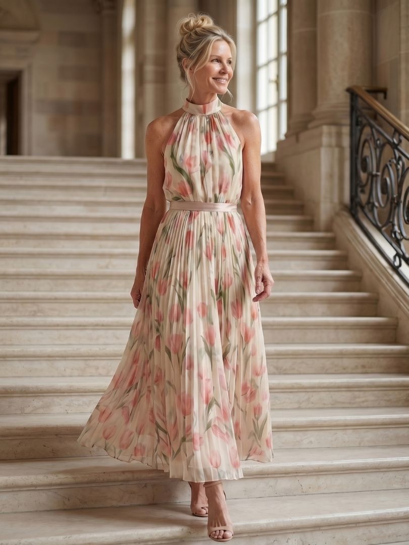 Ellis & Johnson™  | Halter Neck Floral Midi Dress