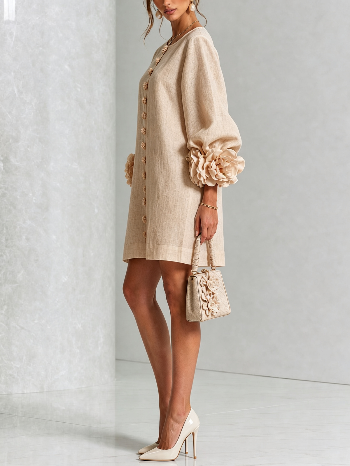 Floral Mini Dress with Eye-Catching Floral Cuffs