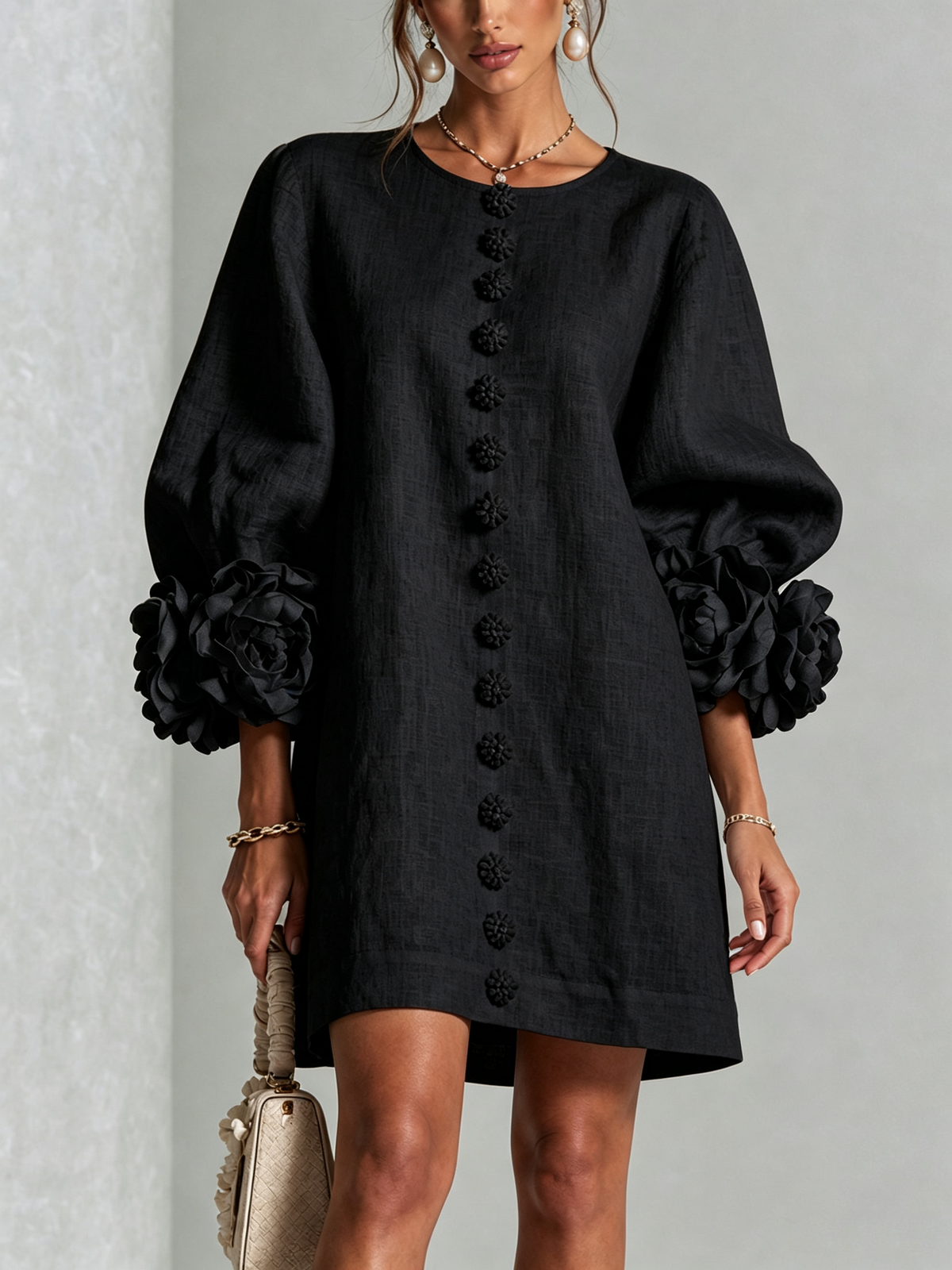 Floral Mini Dress with Eye-Catching Floral Cuffs