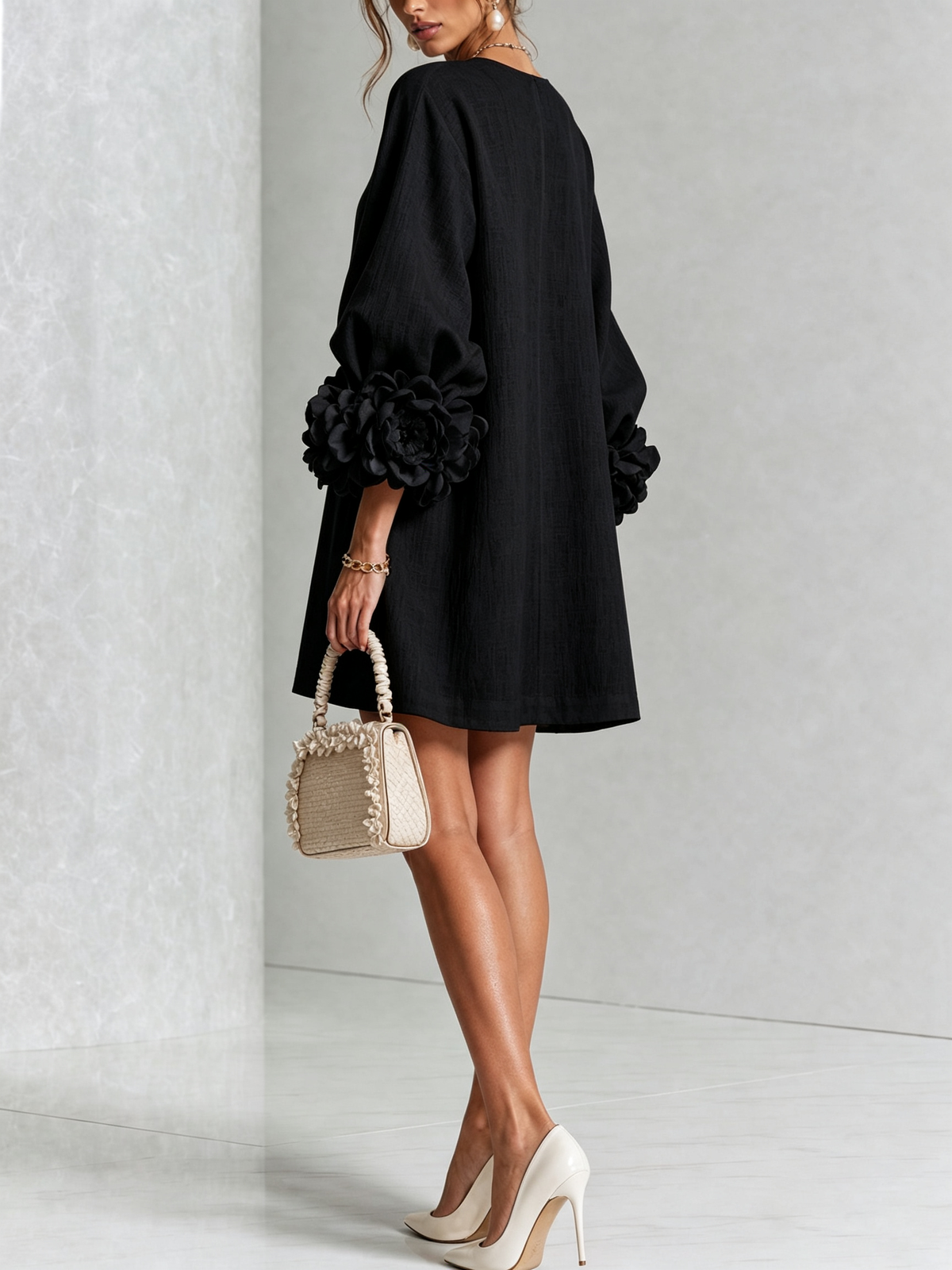 Floral Mini Dress with Eye-Catching Floral Cuffs