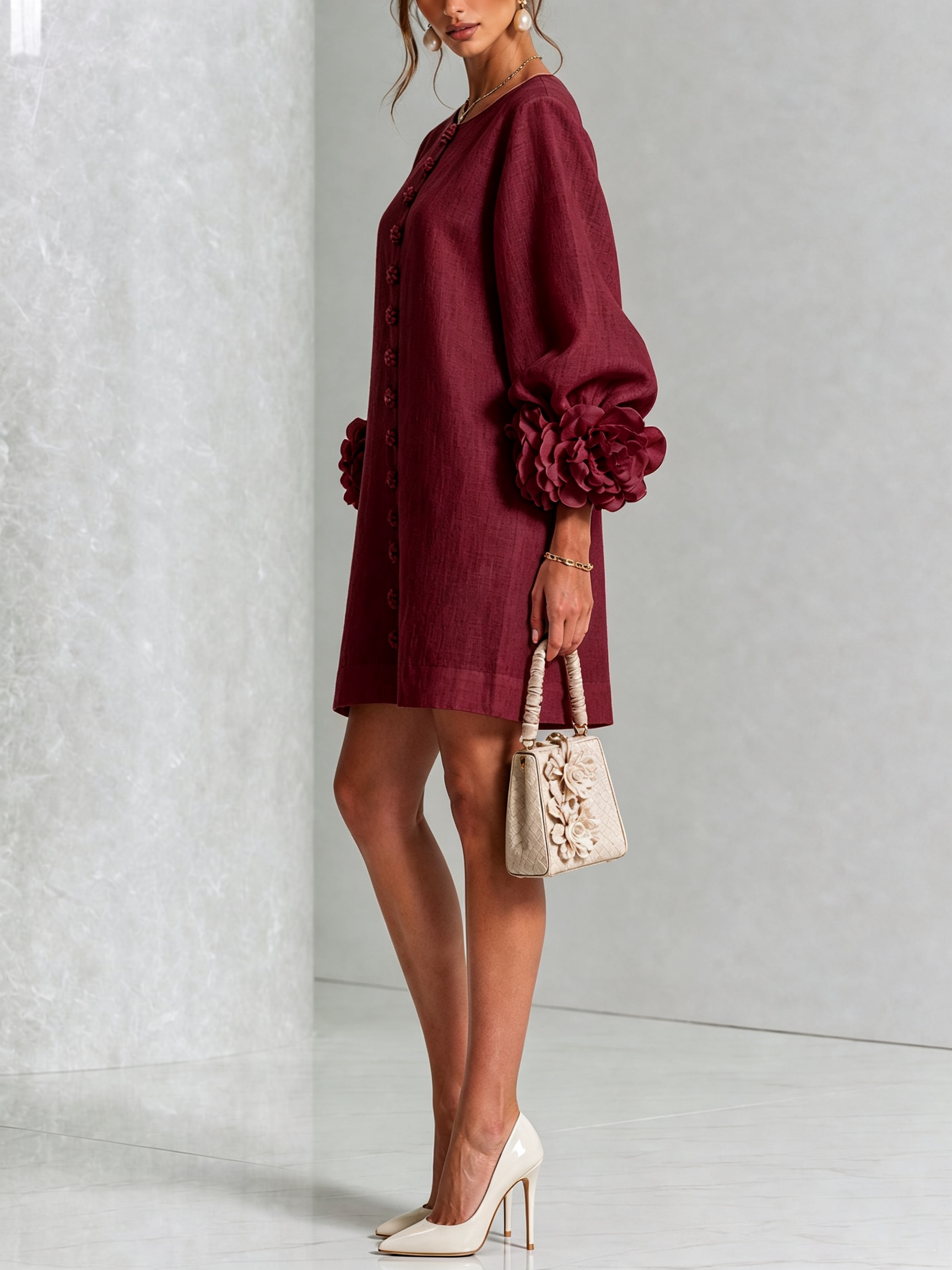 Floral Mini Dress with Eye-Catching Floral Cuffs
