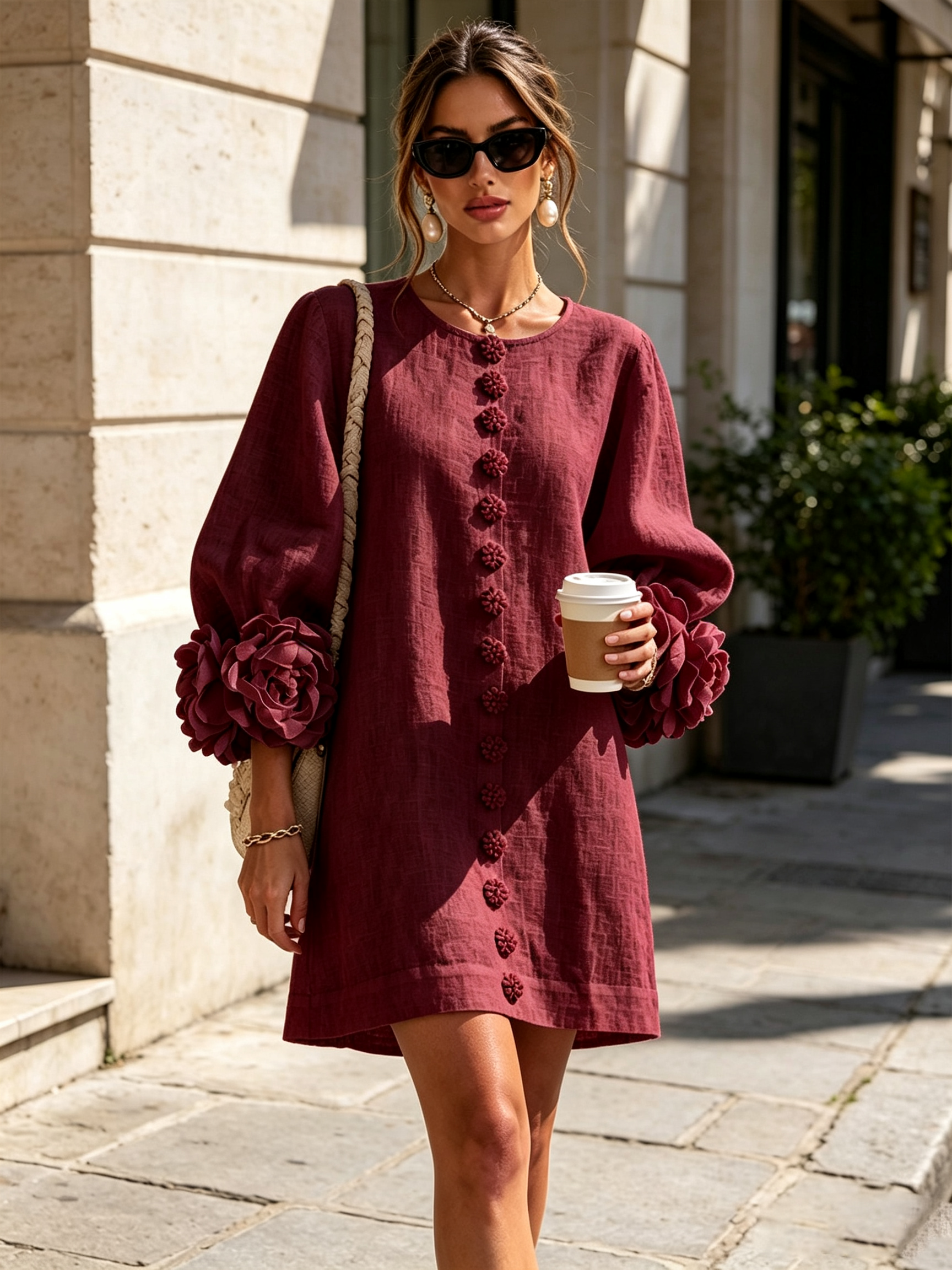 Floral Mini Dress with Eye-Catching Floral Cuffs