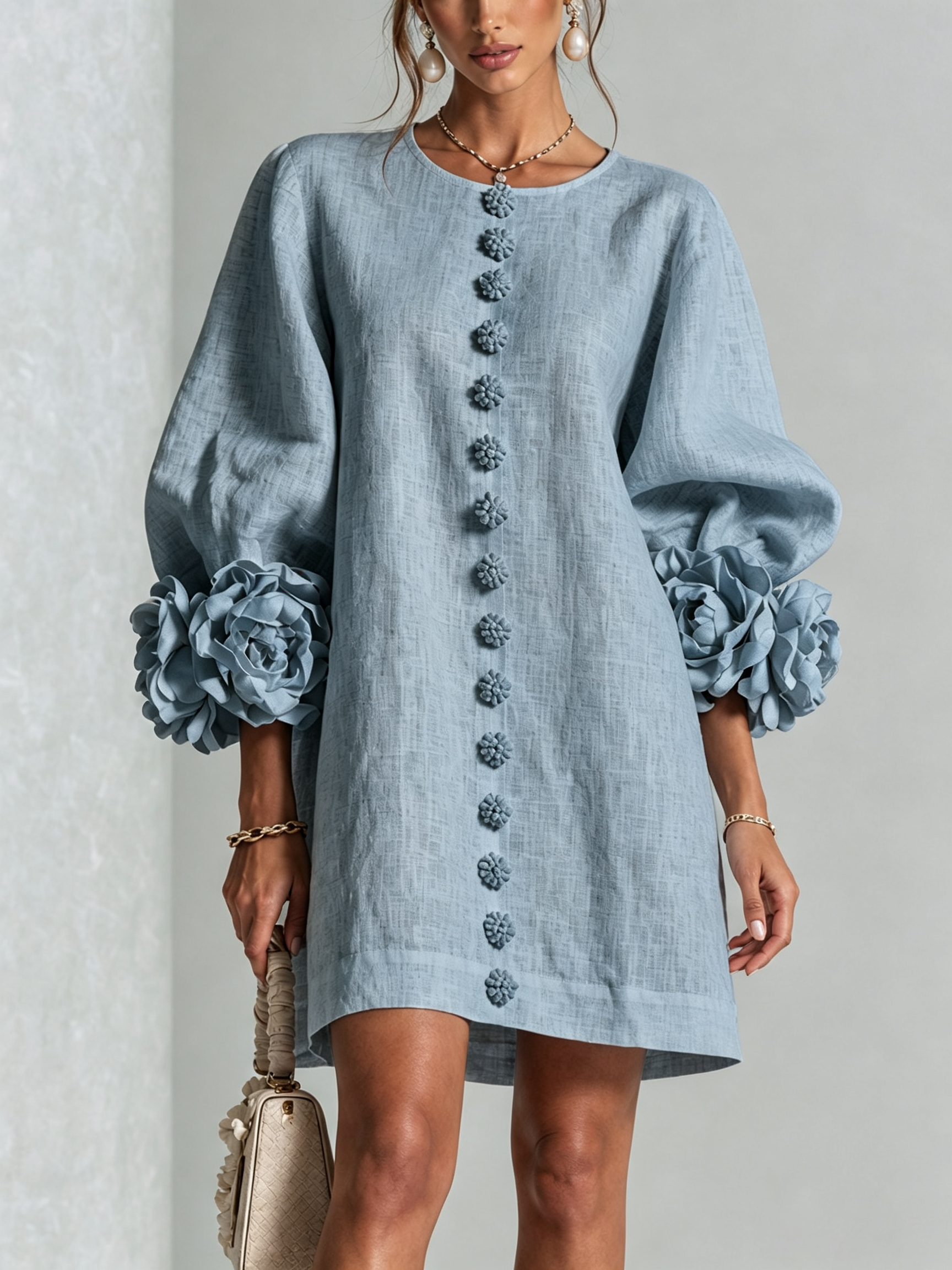 Floral Mini Dress with Eye-Catching Floral Cuffs