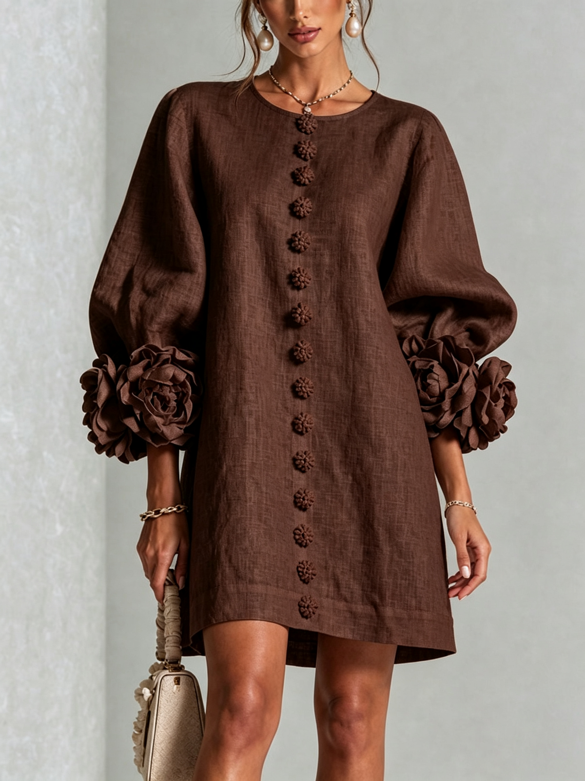 Floral Mini Dress with Eye-Catching Floral Cuffs