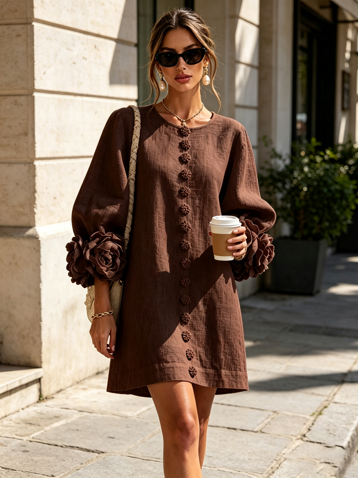 Floral Mini Dress with Eye-Catching Floral Cuffs