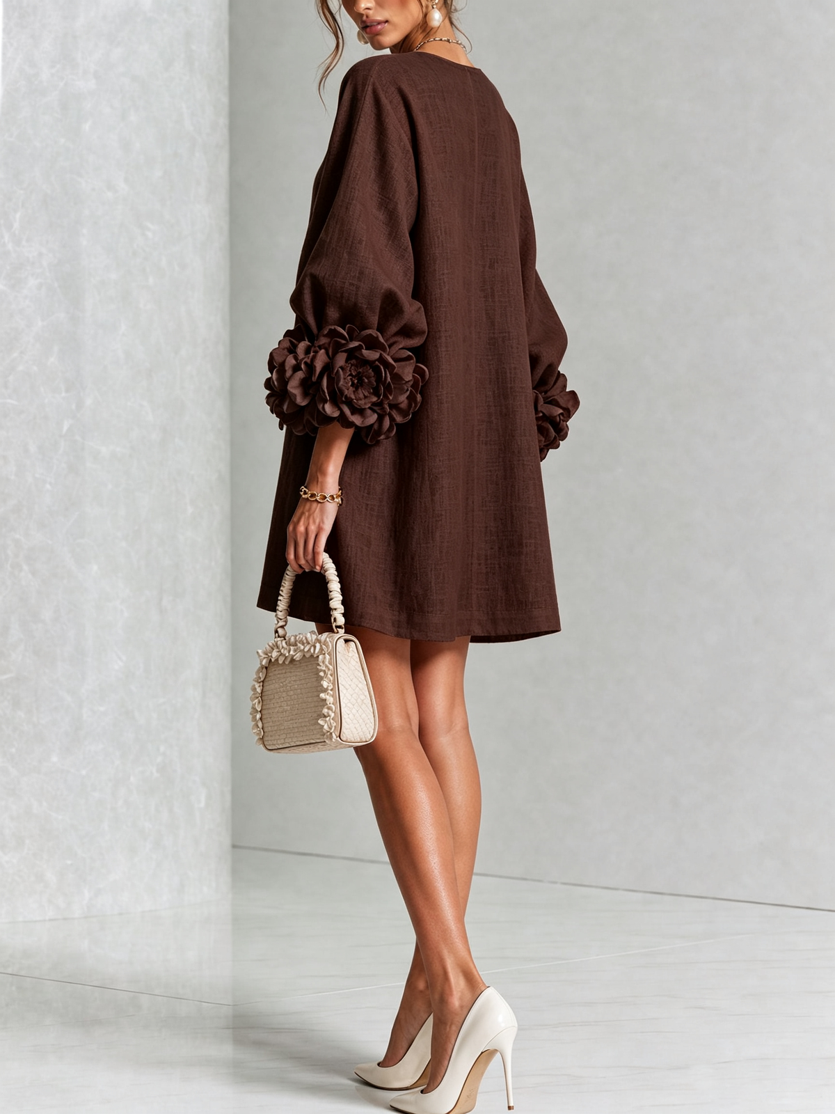 Floral Mini Dress with Eye-Catching Floral Cuffs