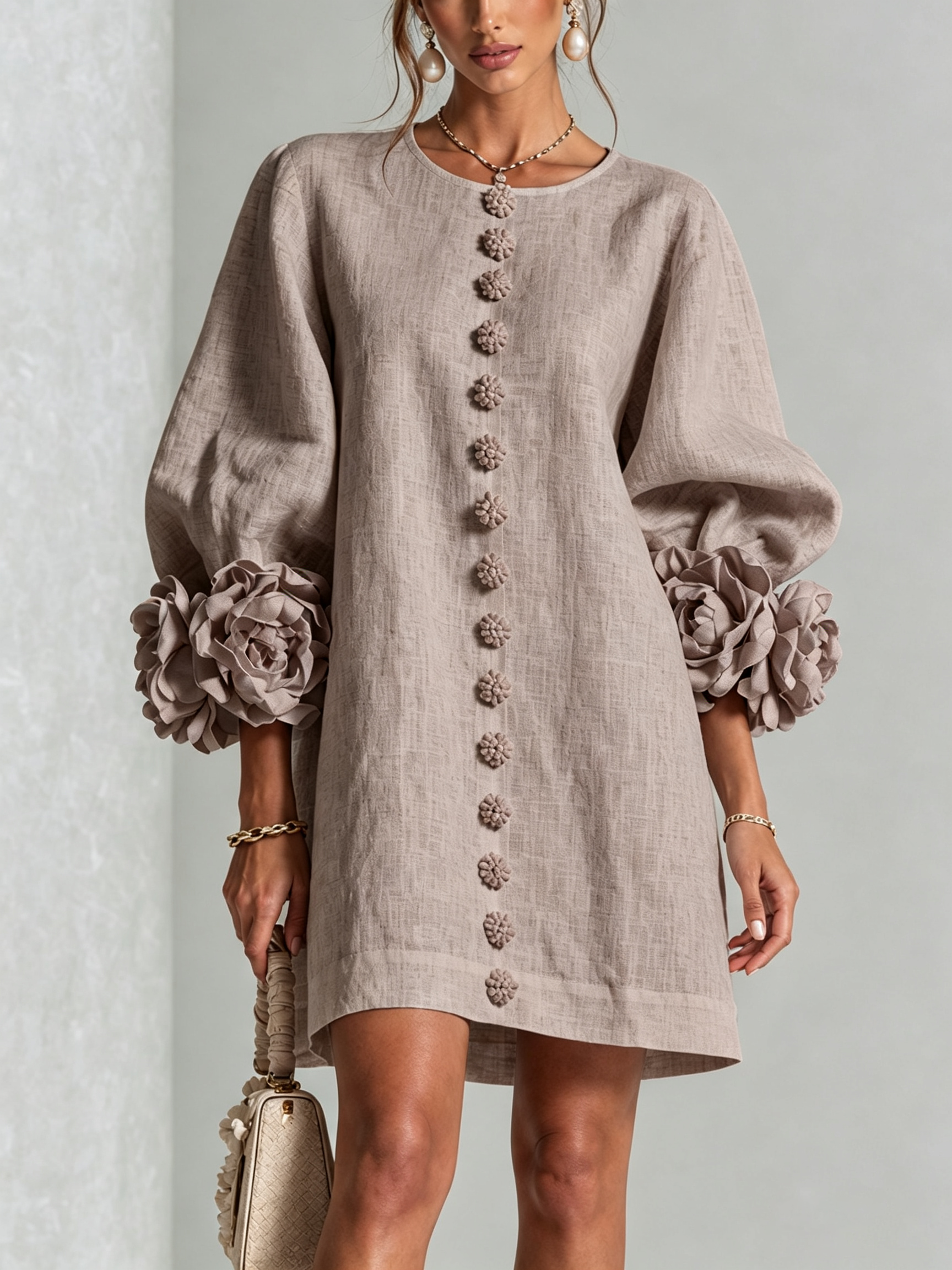 Floral Mini Dress with Eye-Catching Floral Cuffs