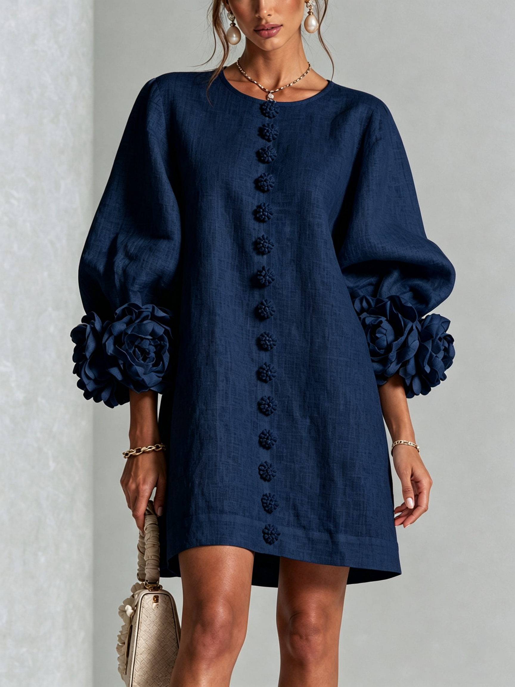 Floral Mini Dress with Eye-Catching Floral Cuffs