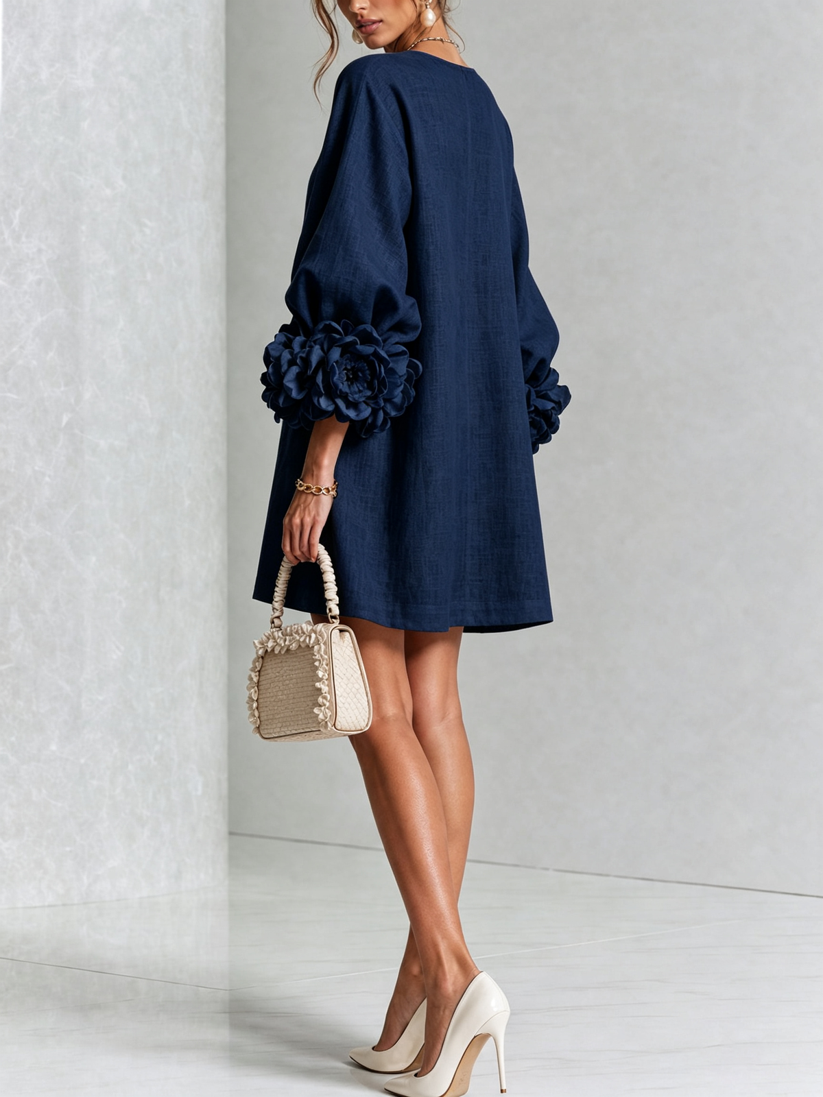 Floral Mini Dress with Eye-Catching Floral Cuffs