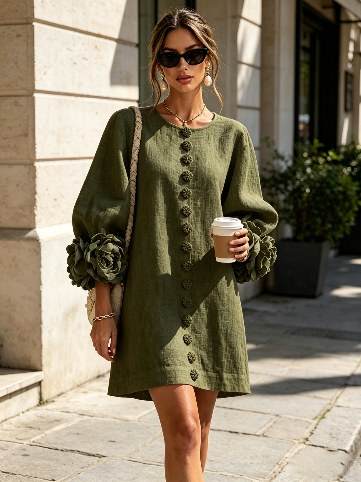 Floral Mini Dress with Eye-Catching Floral Cuffs