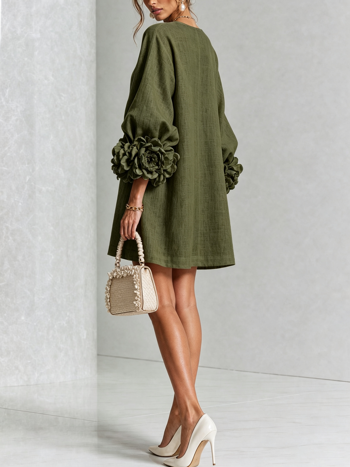 Floral Mini Dress with Eye-Catching Floral Cuffs