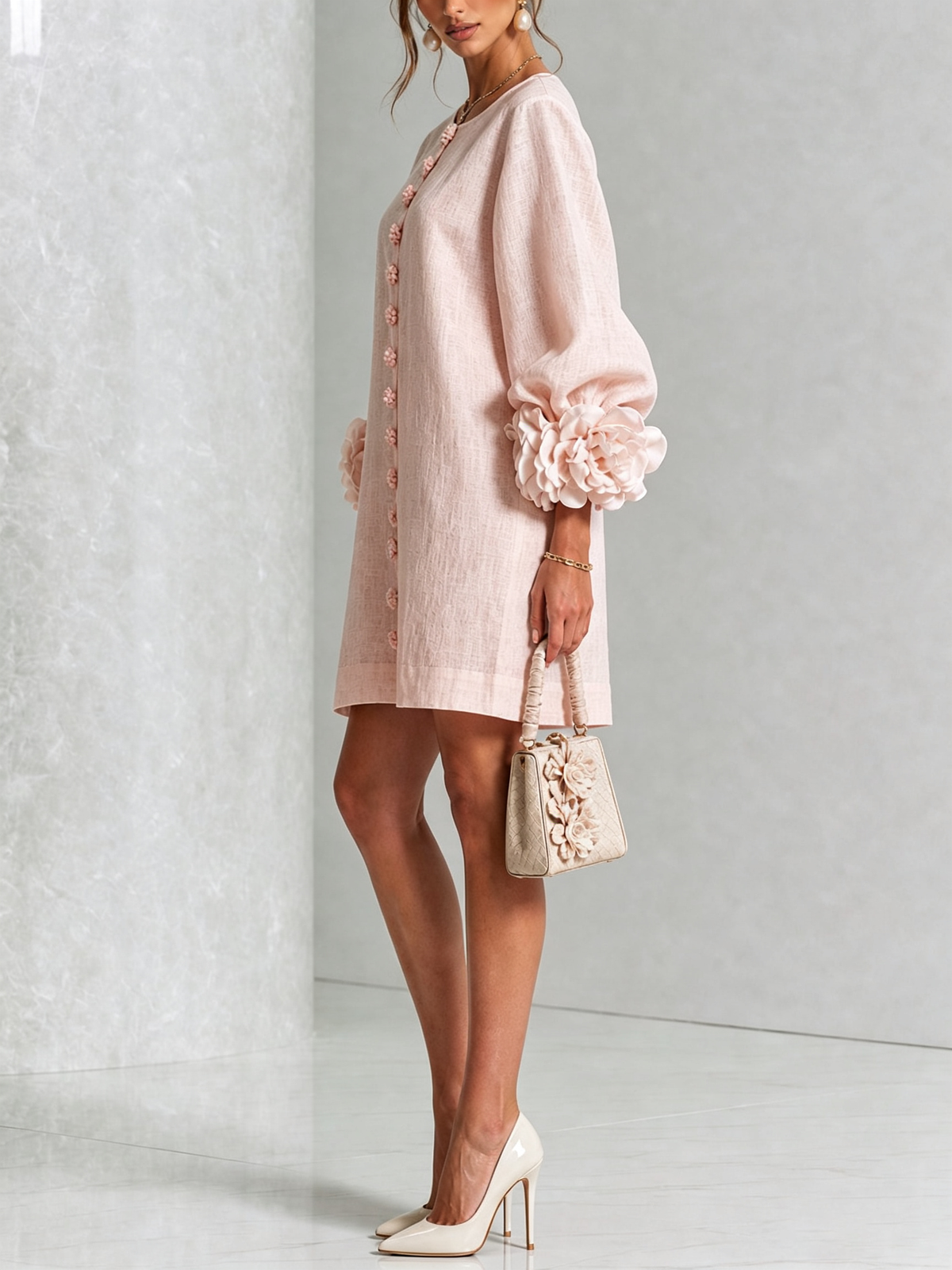Floral Mini Dress with Eye-Catching Floral Cuffs