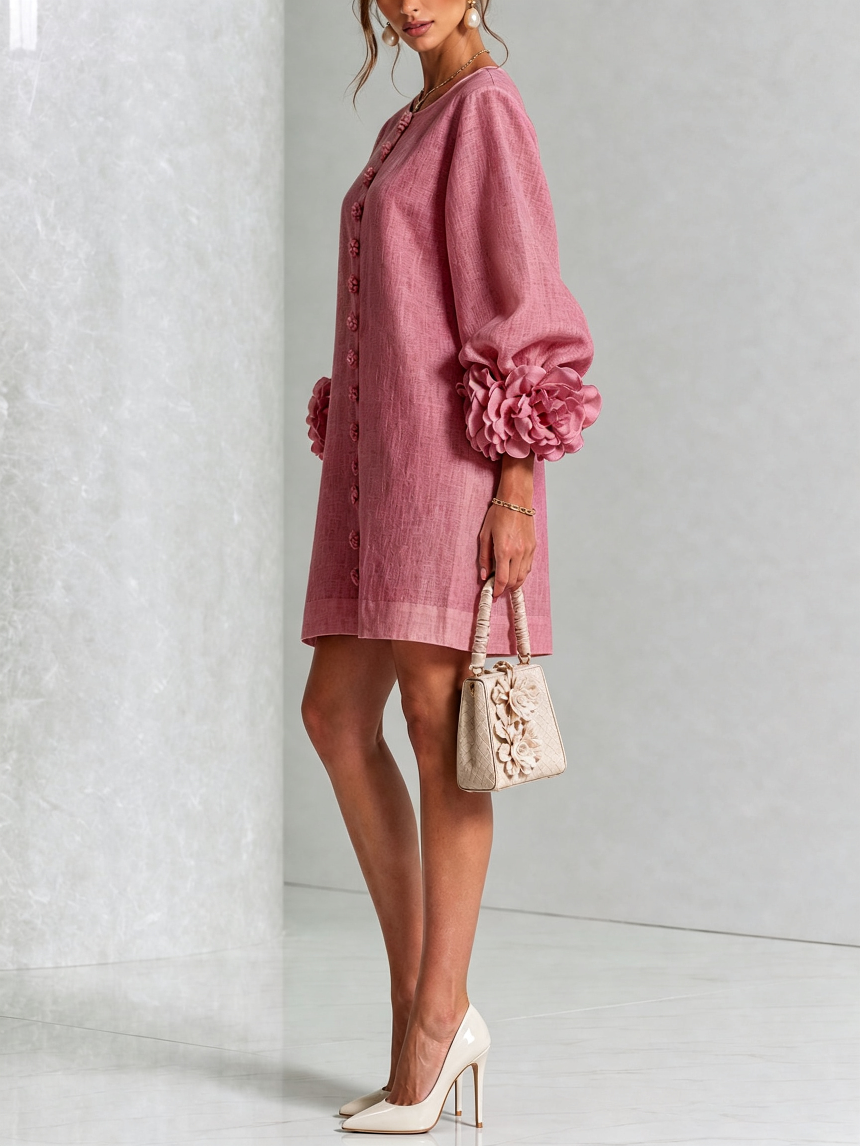 Floral Mini Dress with Eye-Catching Floral Cuffs