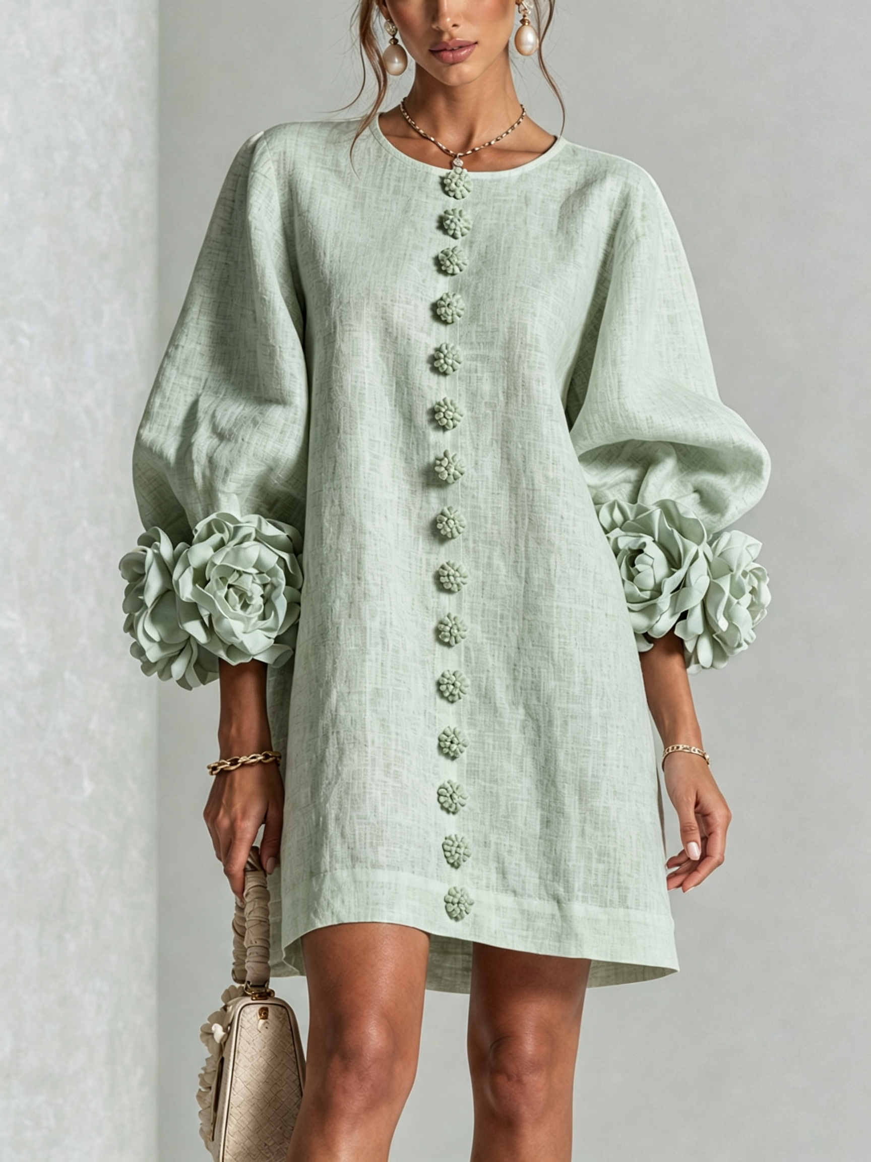 Floral Mini Dress with Eye-Catching Floral Cuffs