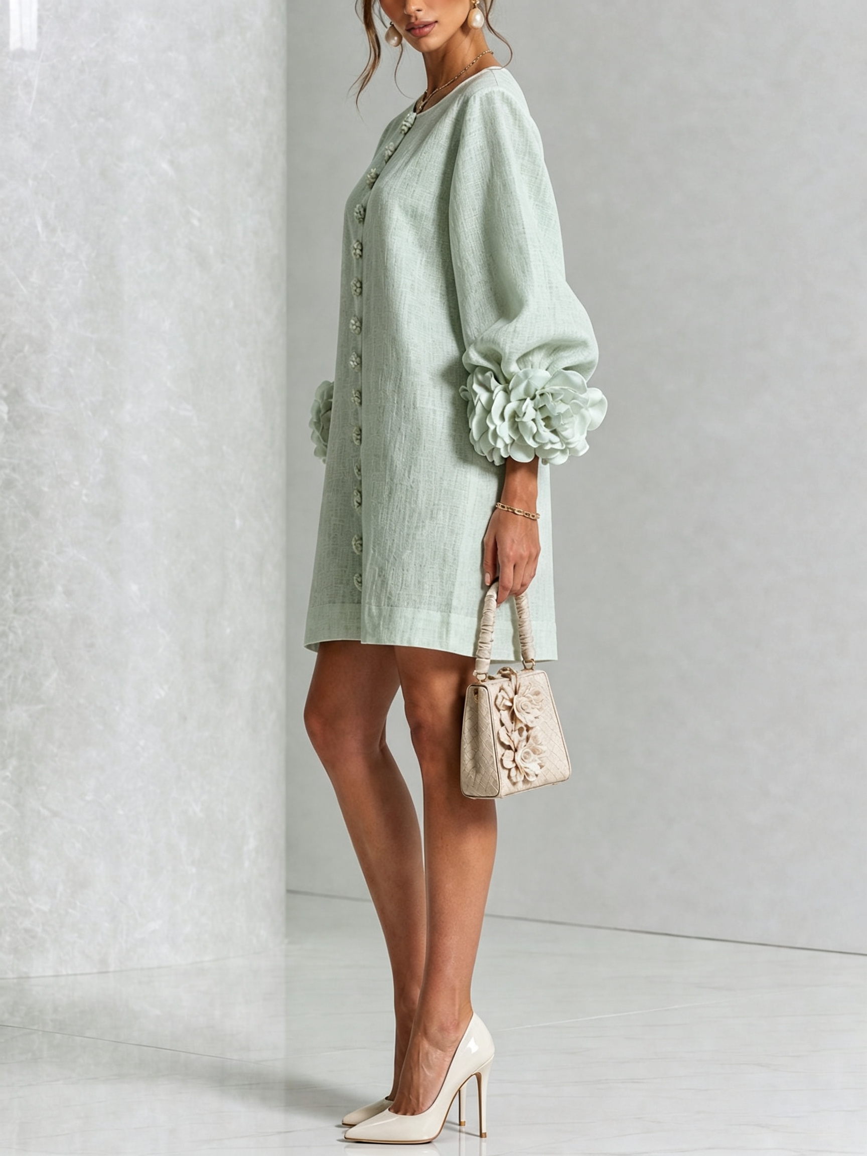 Floral Mini Dress with Eye-Catching Floral Cuffs