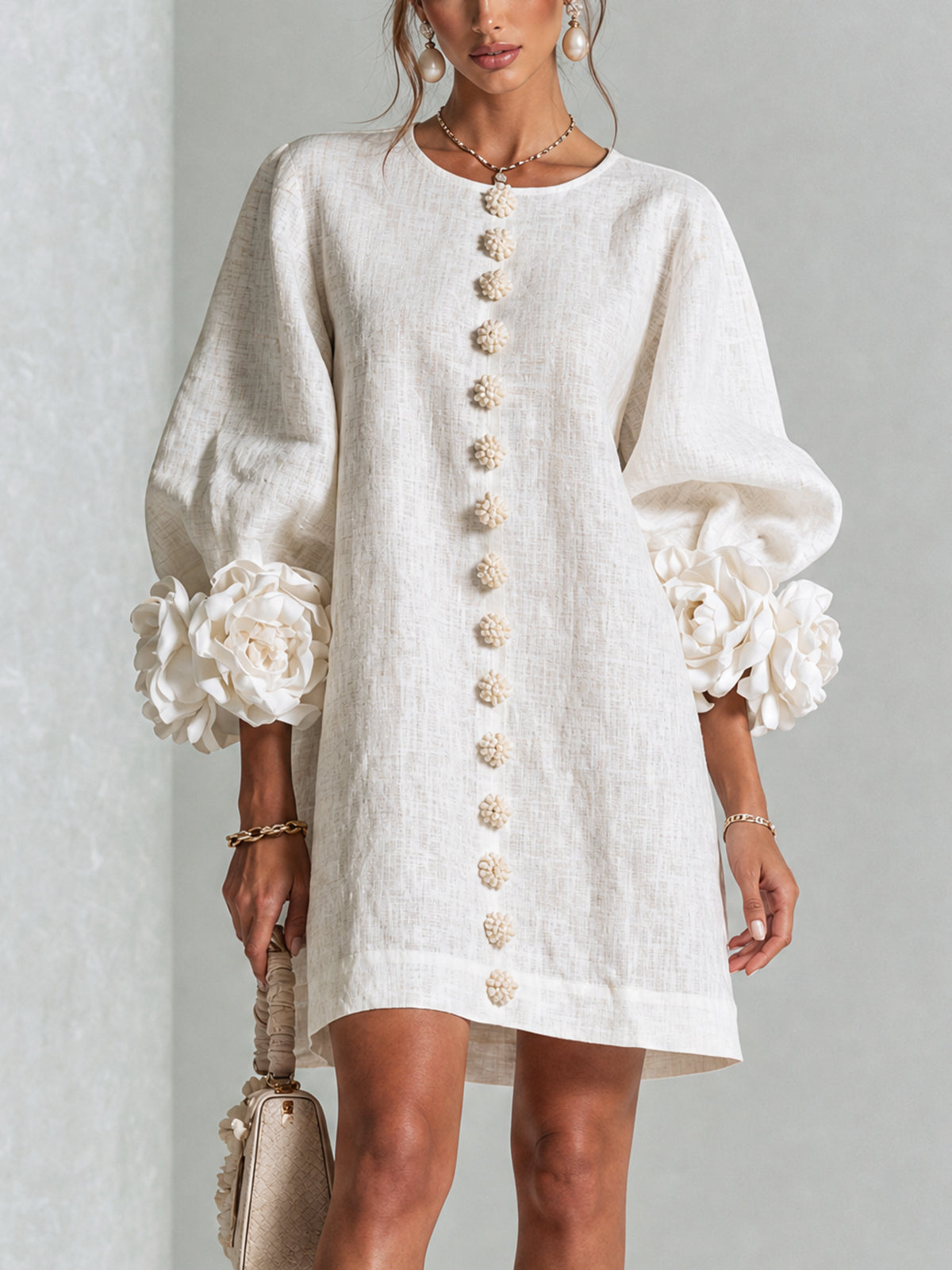 Floral Mini Dress with Eye-Catching Floral Cuffs