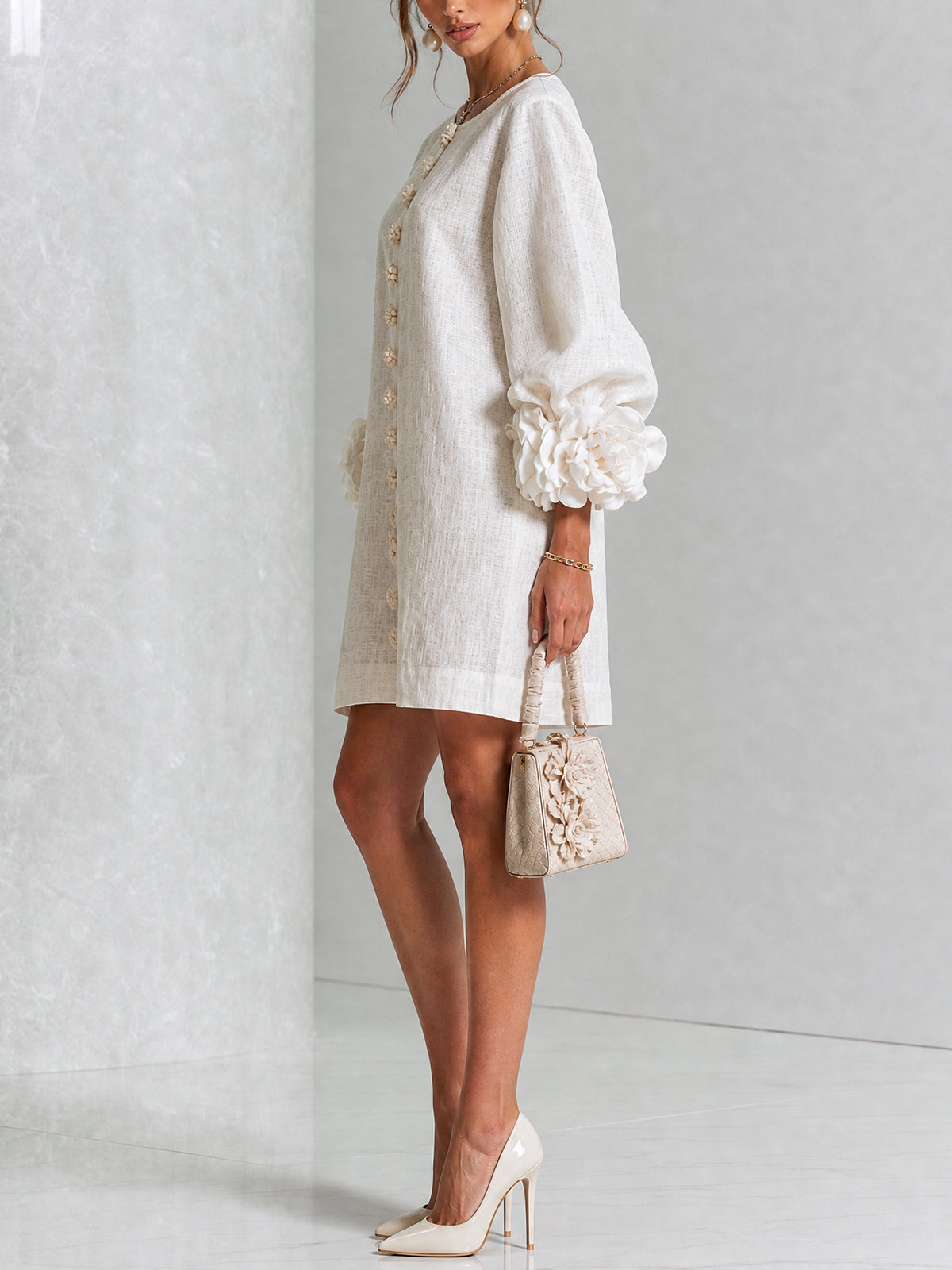 Floral Mini Dress with Eye-Catching Floral Cuffs