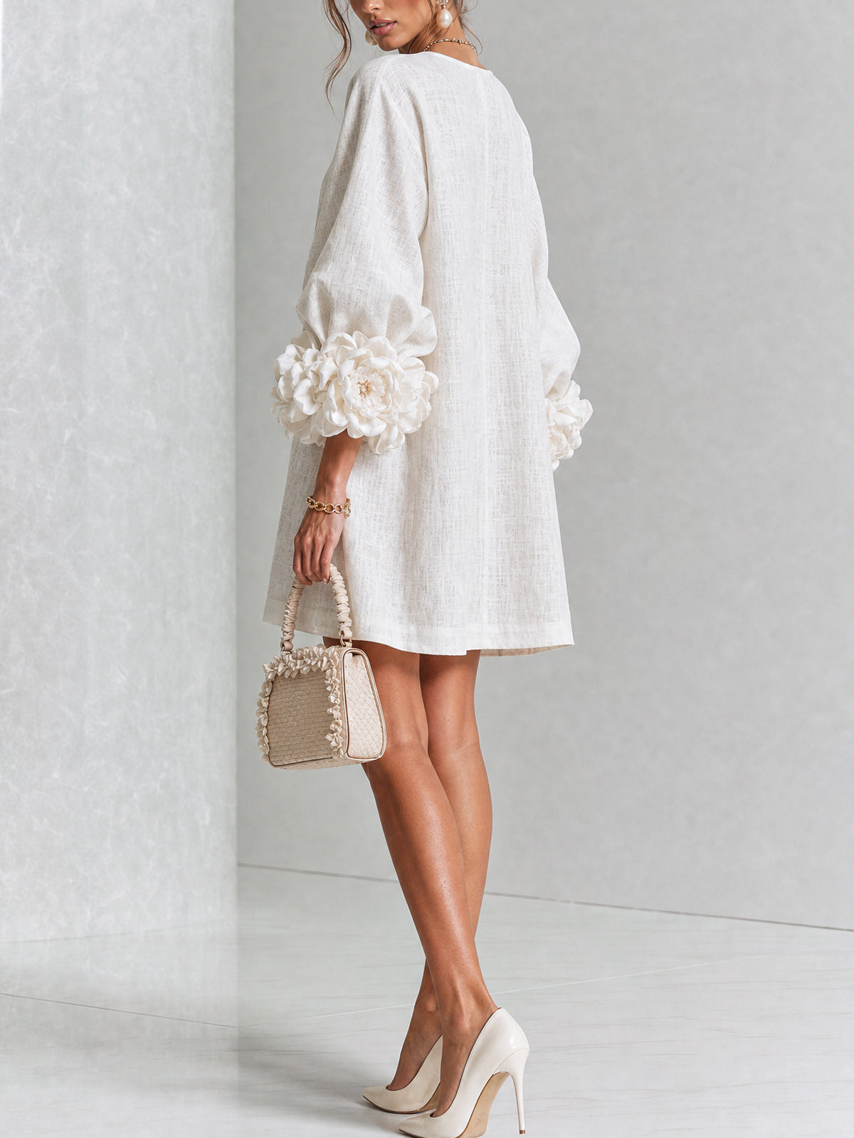 Floral Mini Dress with Eye-Catching Floral Cuffs