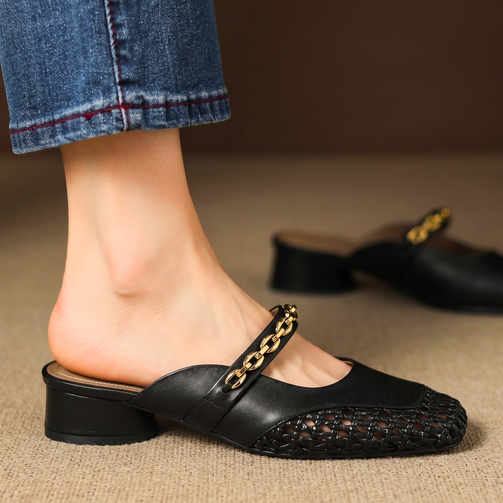 Amelie Woven Leather Mules