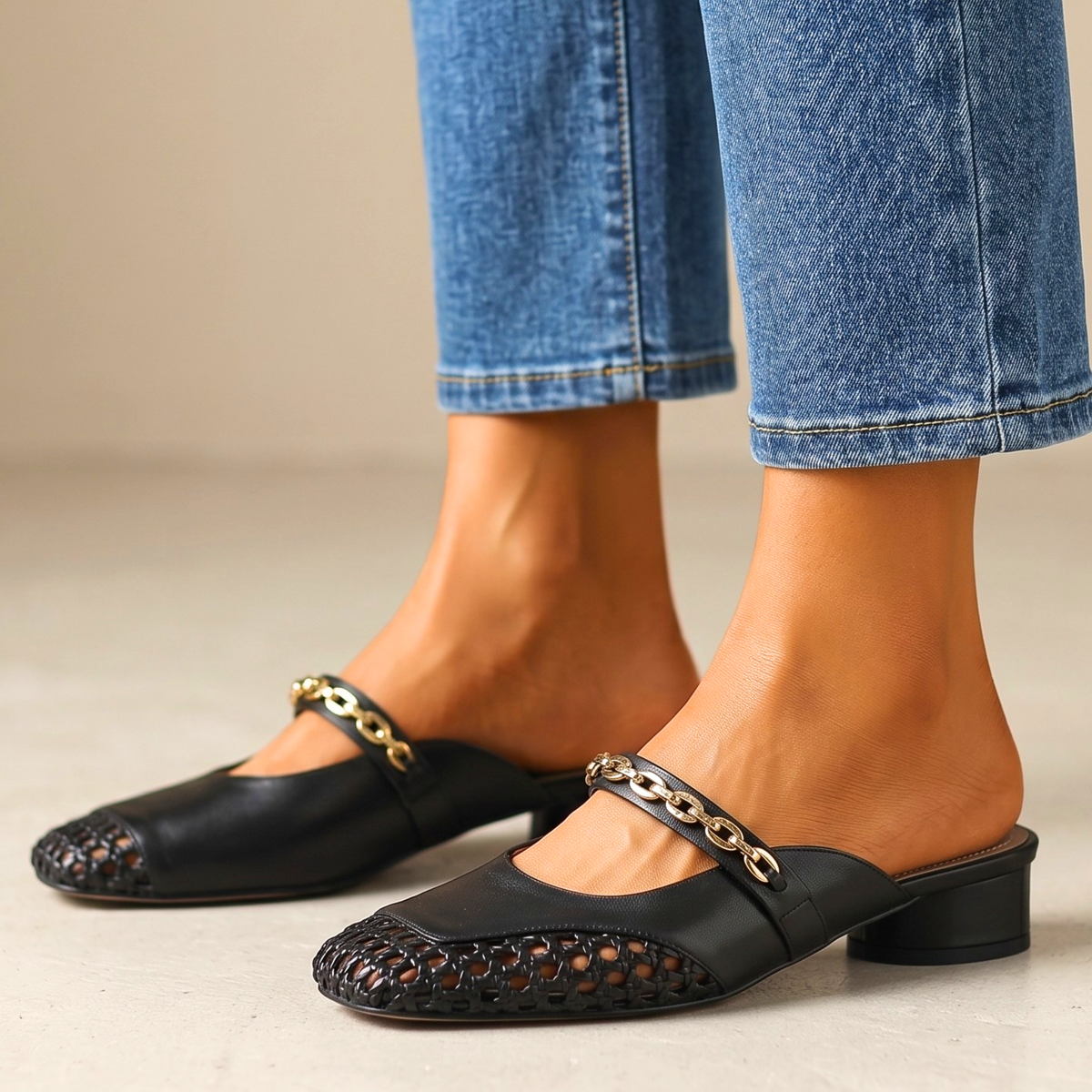 Amelie Woven Leather Mules