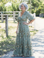 Ellis & Johnson™  | Floral V Neck Short Sleeve Maxi Dress