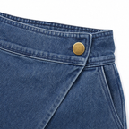 Velara – Asymmetric Wrap-Front Knee-Length Denim Look Bermuda Shorts